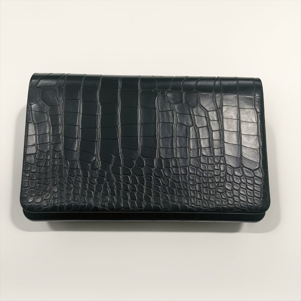 Black Crocodile Embossed Crossbody Bag Chain Strap Vegan Leather Clutch - Picture 2 of 8